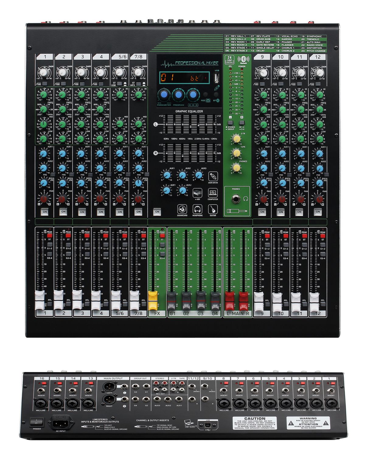 12CH وحدة تحكم احترافية خلاط 48 فولت Fantasy Power Dj Performance Mixer Console