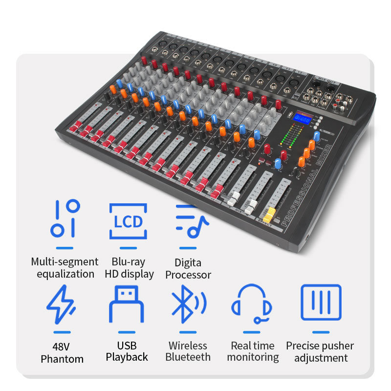 DJ محمول احترافي رقمي 12 طريقة يدعم البلوتوث وMP3 جهاز مزج الصوت الرقمي مع طاقة فانتوم مدمجة 48 فولت